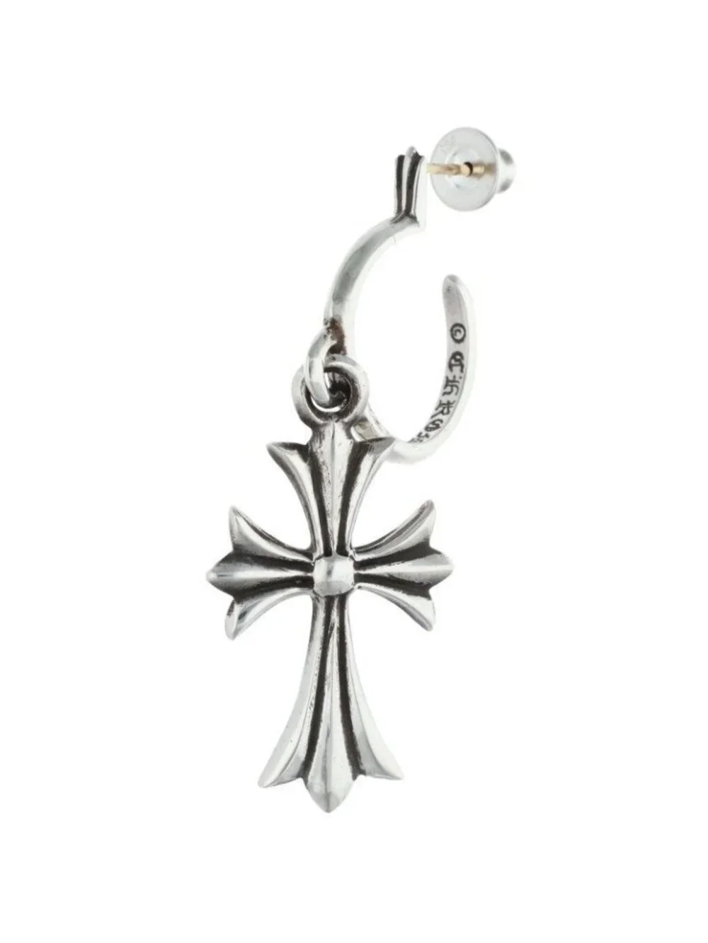 Chrome Hearts Tiny CH Cross Hoop Silver Earrings